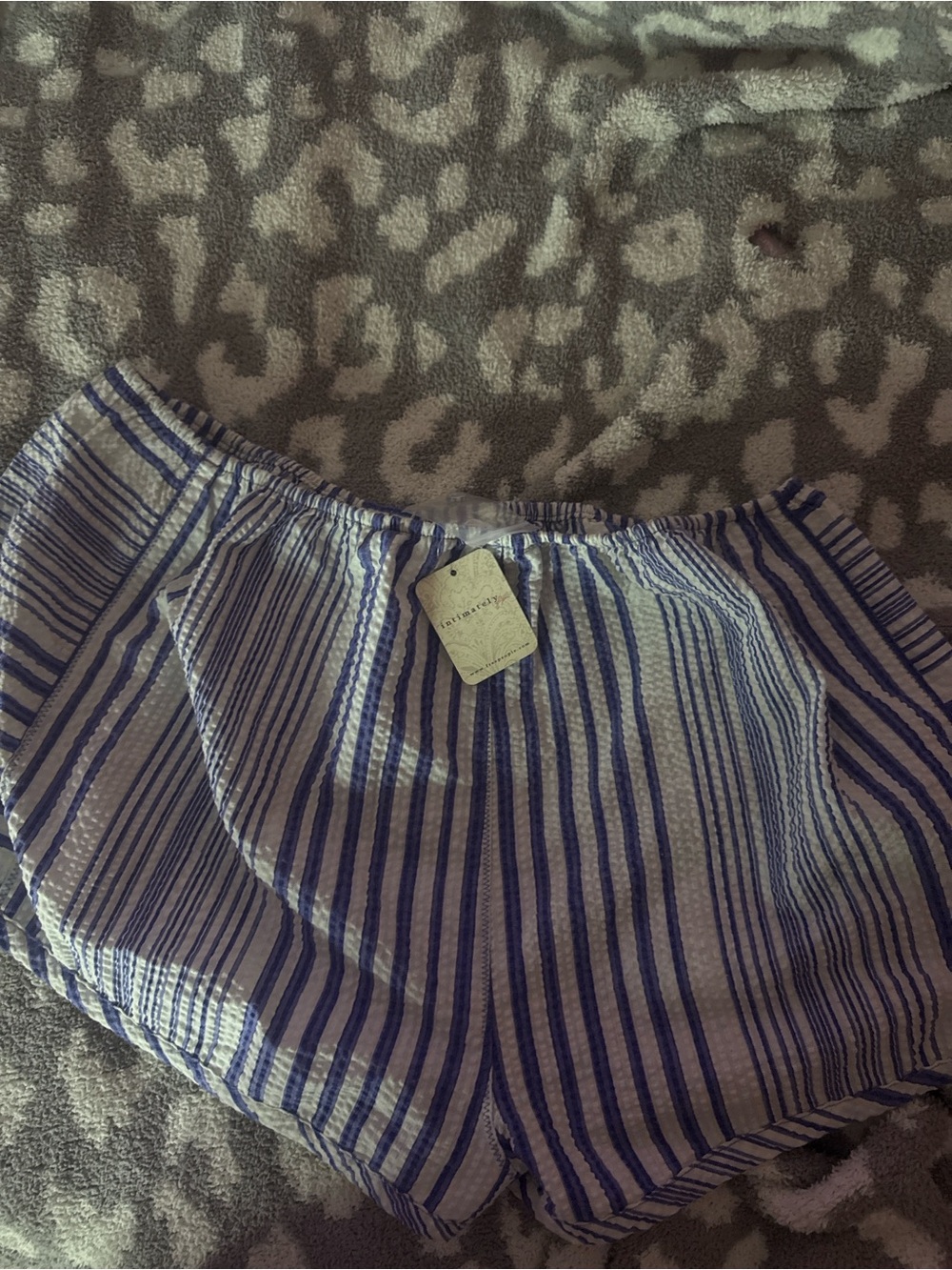 Free People Blue & White Striped Athletic Shorts - Picture 2 of 3